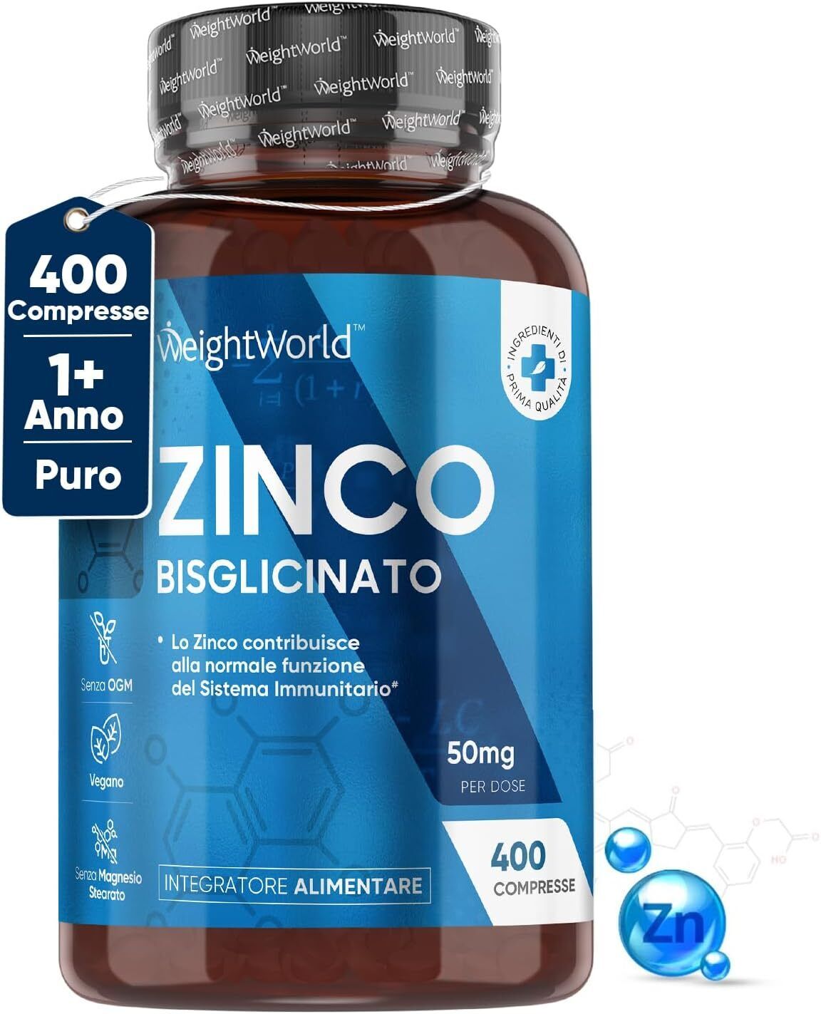 Zinco Integratore in 400 Compresse di Zinco Bisglicinato Vegano ................