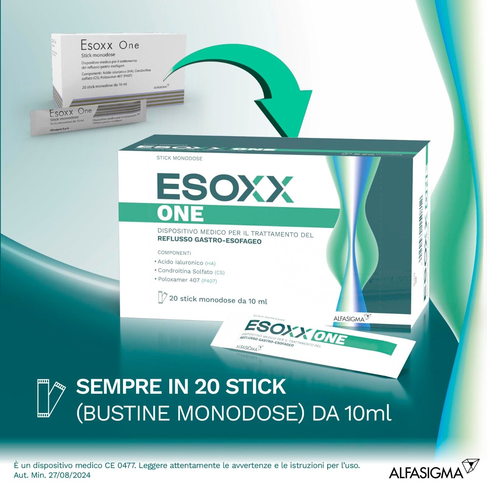 Esoxx One 20 stick Monodose per Reflusso Gastro - Esofageo - Alfasigma