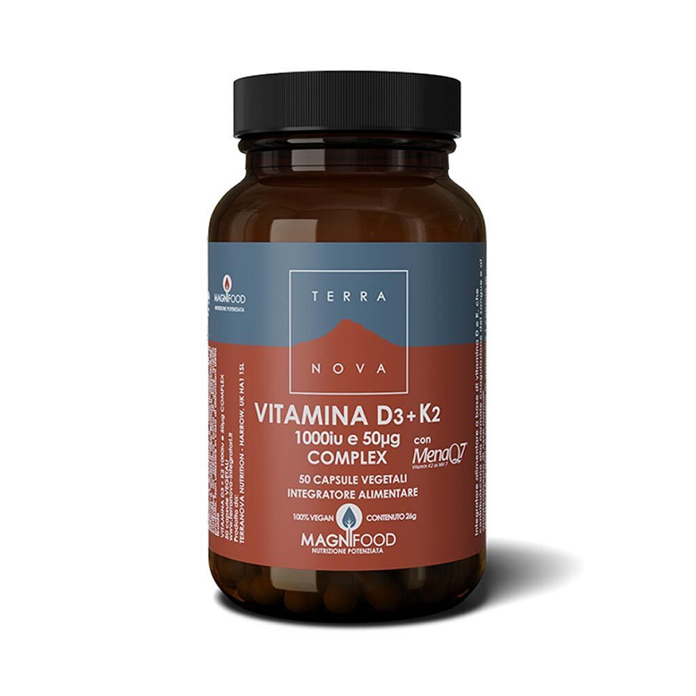 Terranova Benessere Ossa - Vitamina D3 + K2 Complex Integratore, 50 Capsule