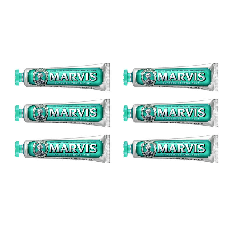 6pz Dentifricio Marvis Classic Strong Mint gusto menta piperita cura denti 85ml