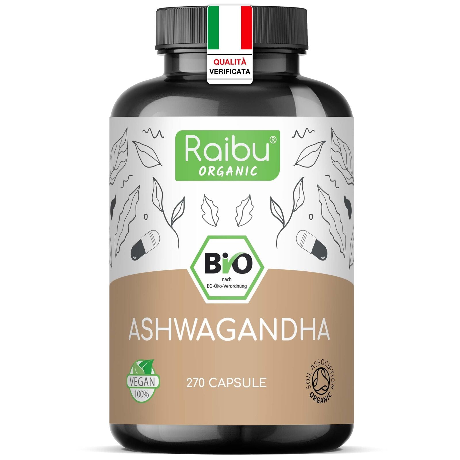 Ashwagandha Bio - 2400 mg Dose Giornaliera - 270 Capsule - Alto dosaggio - Ra...