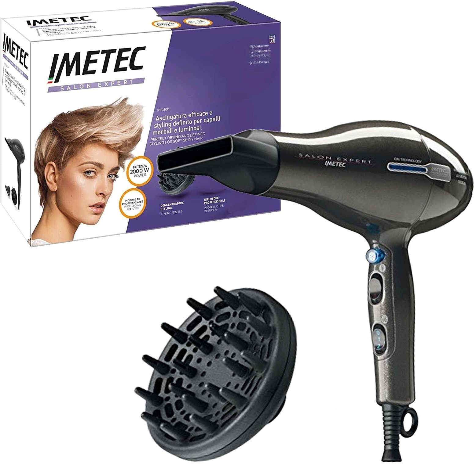 IMETEC SALON EXPERT ASCIUGACAPELLI PROFESSIONALE CERAMICA E TORMALINA 2000 WATT