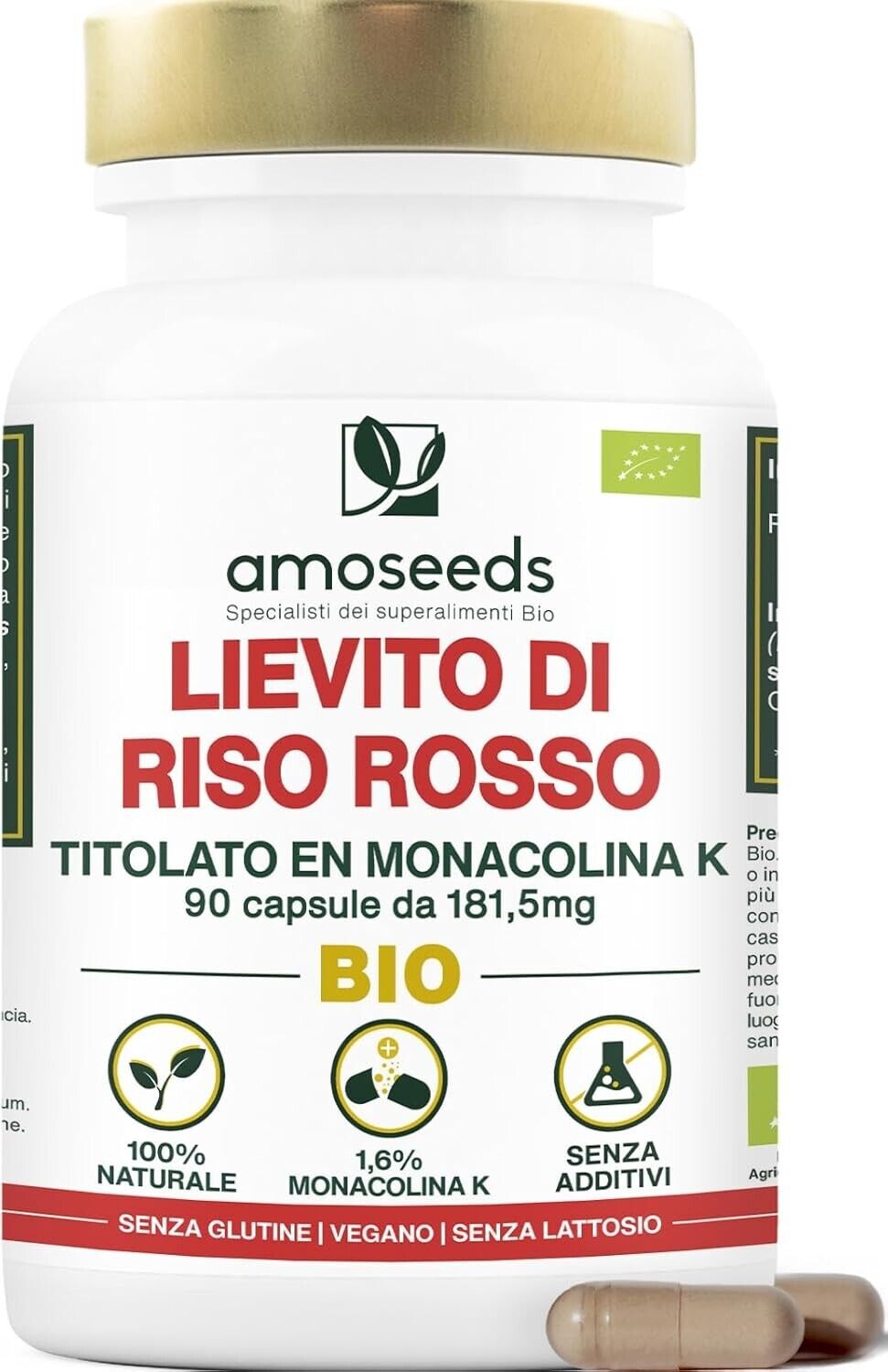Lievito di Riso Rosso BIO, 2,9mg di Monacolina K per capsula 90 caps