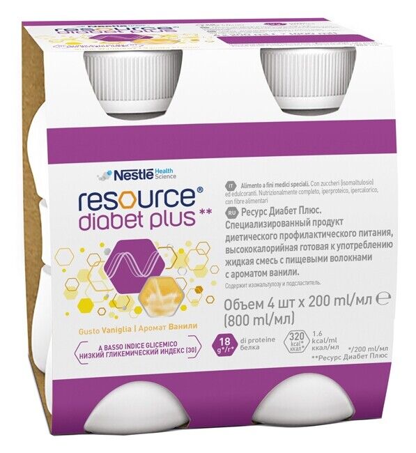 Nestlé Resource Diabet Plus Vaniglia 4 X 200 Ml