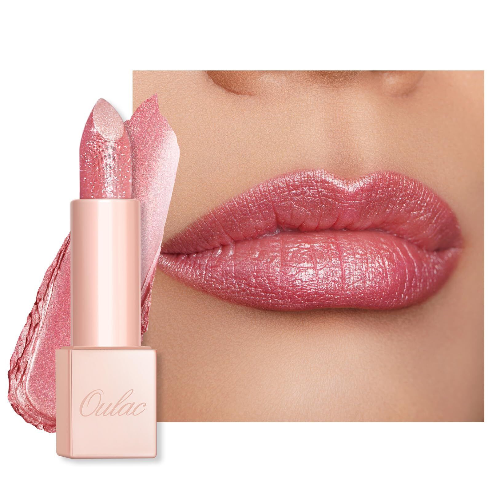 OULAC Rossetto Idratanti Finitura Lucida Rossetto Glitter Rosa Per Labbra Sec...
