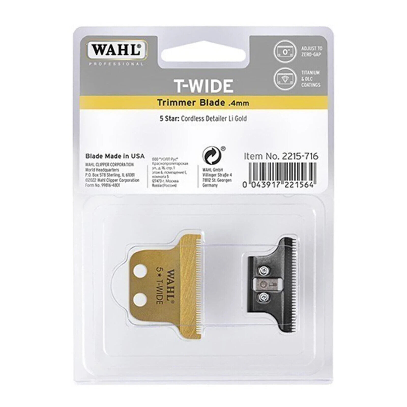 Wahl Cordless Gold Detailer Li T Wide (Double Wide) Trimmer Blade | 2215-716