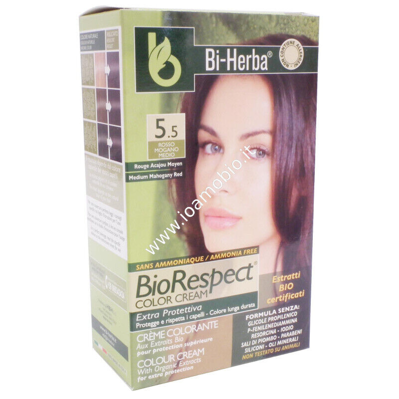 Tintura capelli 5.5- Rosso Mogano Medio Tinta in crema estratti bio certificati
