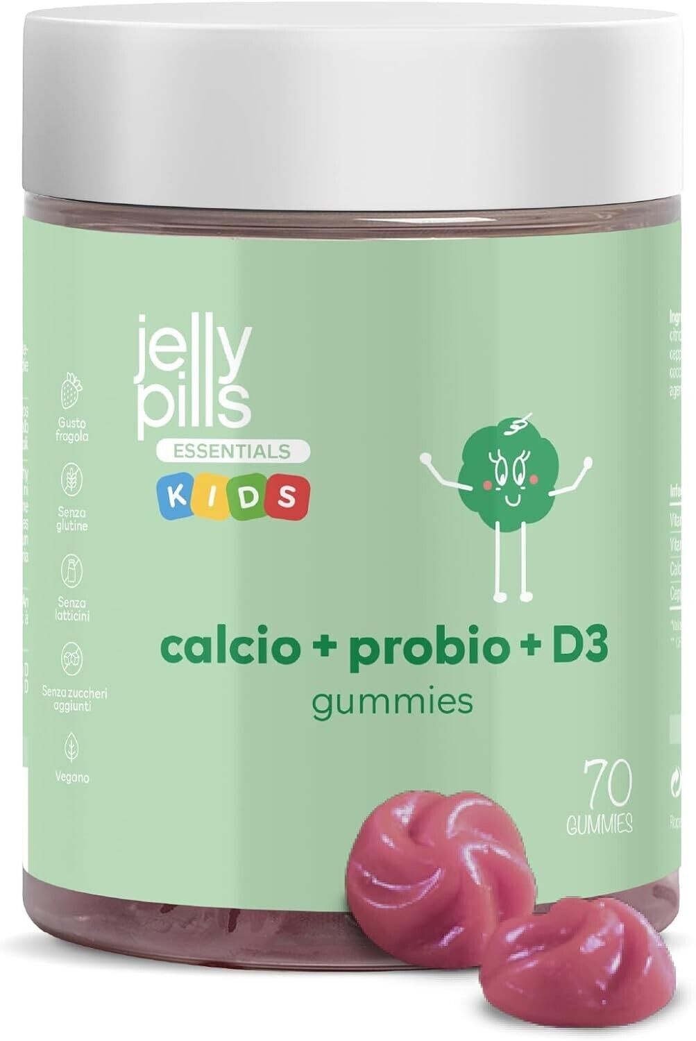 Caramelle Bambini Calcio e Probiotici con Vit D3 e K2 Bambini 70 gomme fragola