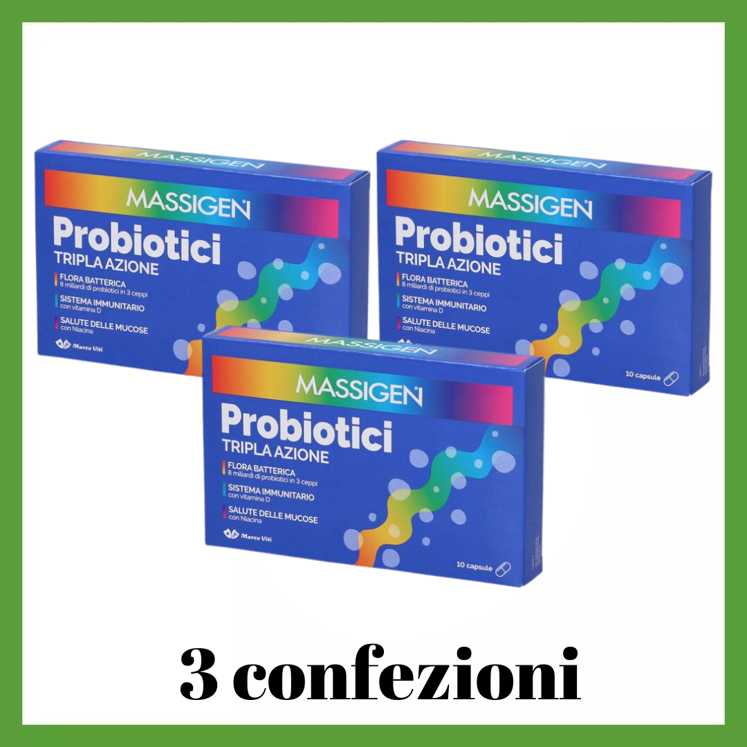 Massigen probiotici integratore fermenti flora intestinale capsule 3conf