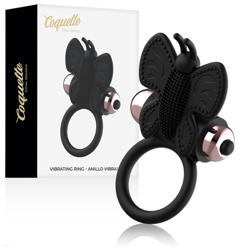 Coquette Chic Desire - Anello Fallico Vibrante a Farfalla - Nero/Oro