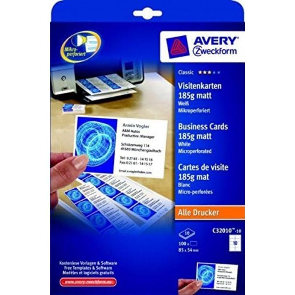 AVERY Zweckform Visitenkarten 85 x 54 mm weiß 100 Stück 10 Pezzi