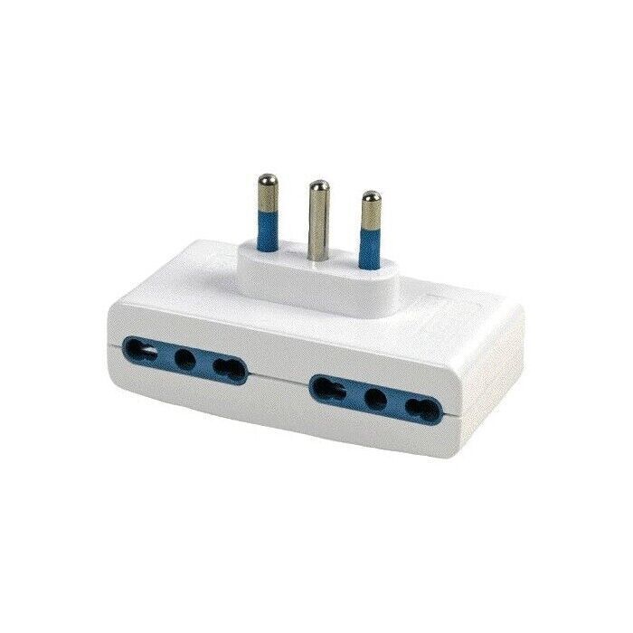Adattatore Quadruplo Piatto con 4 Prese 16A Bipasso + Spina 16A  Bianco Maurer