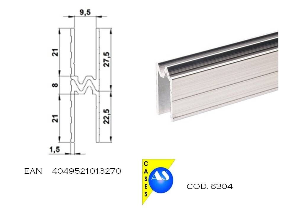 6304 Profilo alluminio Bocca di lupo 9,5mm reversibile 27,5x22,5 mm gambe dritte