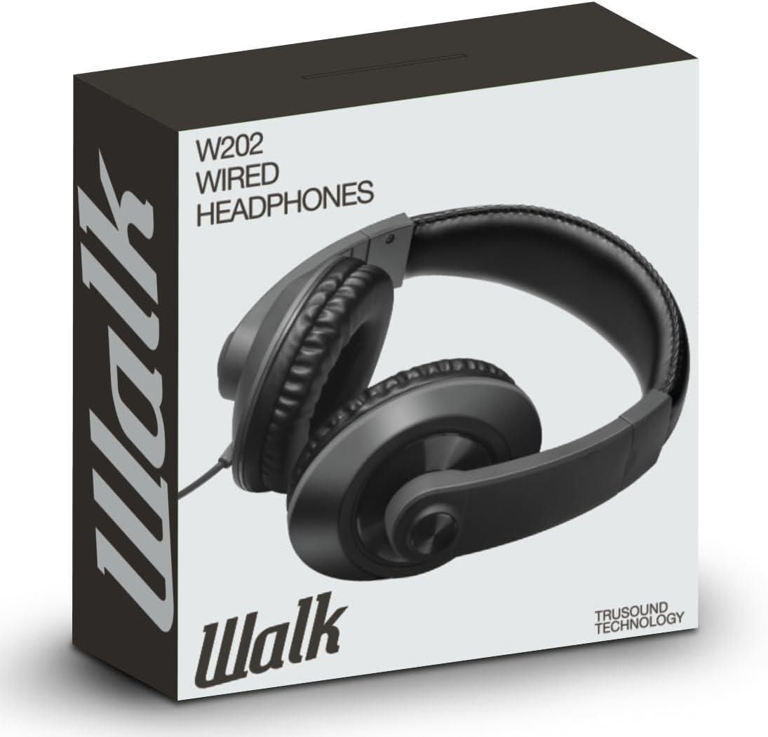 Audio & Hi-Fi Walk: Wired Black Over-Ear Cushioned Headphones, 3.5mm Jack (Cuffi