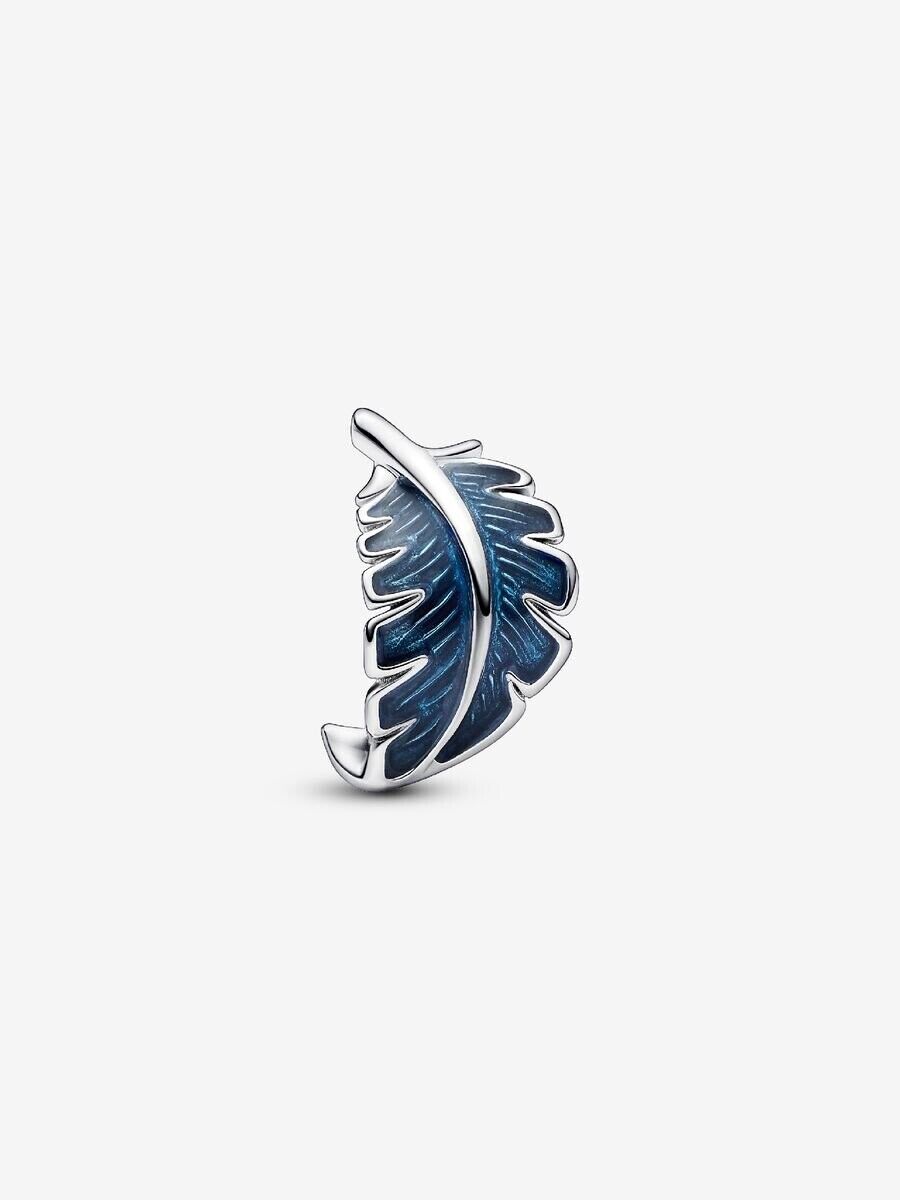 Pandora Charm Piuma Blu # 792576C01 Nuovo Ed Originale