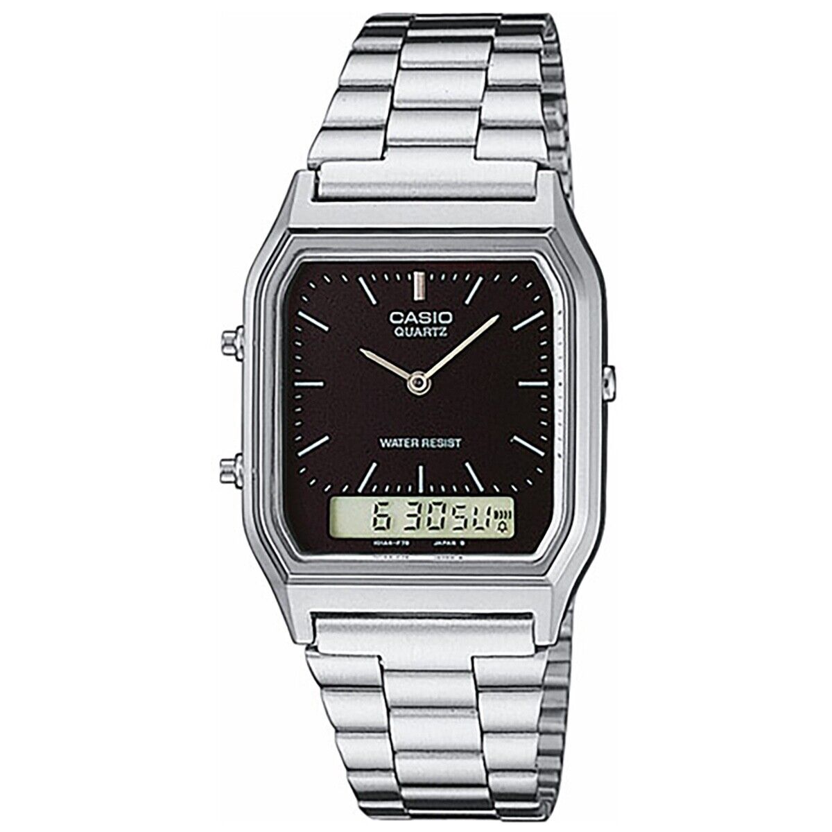CASIO AQ-230A-1DMQ OROLOGIO UOMO DONNA NERO ACCIAIO QUADRATO VINTAGE SOTTOCOSTO