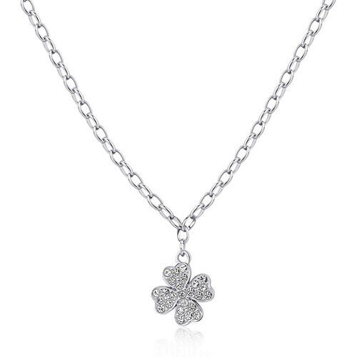 SAGAPO COLLANA Happy ACCIAIO QUADRIFOGLIO STRASS SHAR21