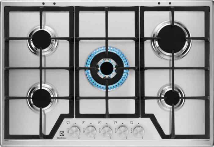 Electrolux Piano Cottura 5 Fuochi a Gas 1 Wok 75 cm Incasso Inox KGS7536SX