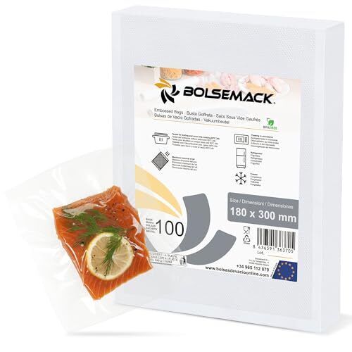 BOLSEMACK Sacchetti Sottovuoto Alimenti 100 Buste 18x30cm - Buste Sottovuoto ...