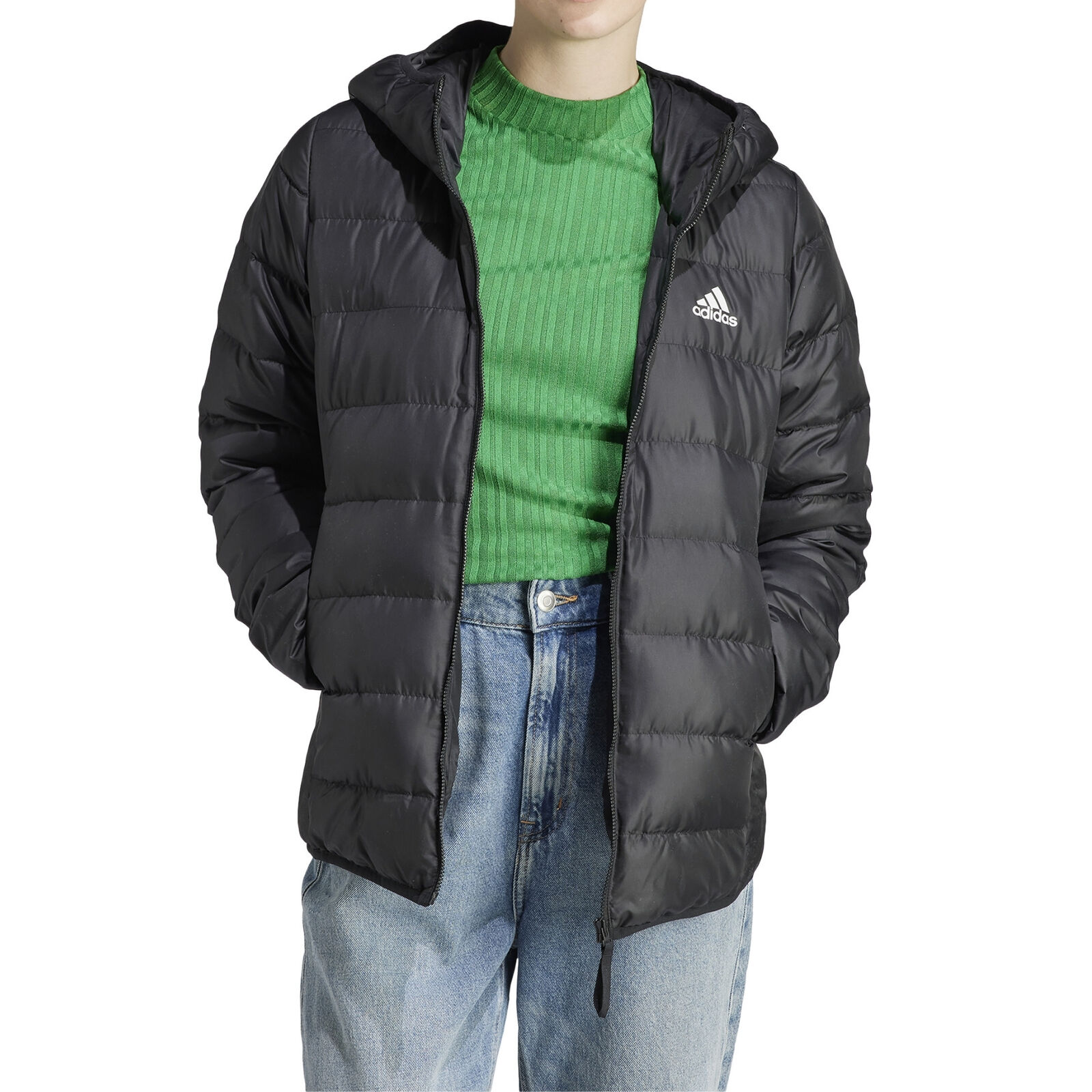 Adidas Piumino da Donna con Cappuccio Essentials Light Nero Taglia M Codice H...