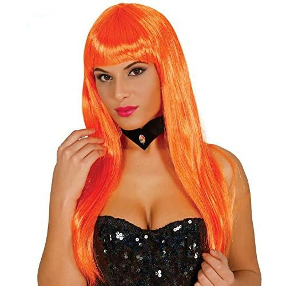 CARNEVALE HALLOWEEN PARRUCCA ARANCIONE LUNGA LISCIA FRANGIA WIG BANGS HAIR 4592