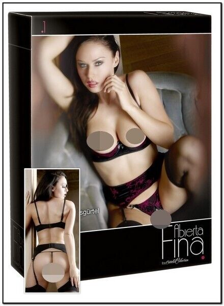 SET NERO RICAMI ROSSO REGGISENO E SLIP TOTALMENTE APERTI REGGICALZE TG 80B/M