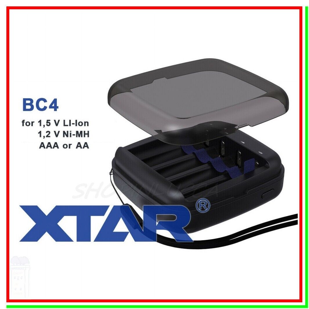 caricabatterie XTAR BC4 per pile ricaricabili AA & AAA litio 1,5v o nimh 1,2v