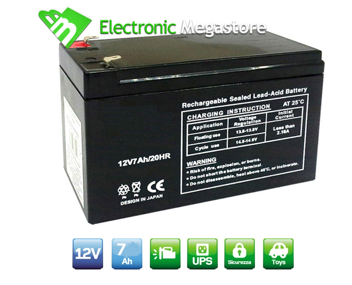 Batteria al Piombo 12v 7ah Allarme Ups Gruppo Centrale Caccia Pesca Solare Pompa