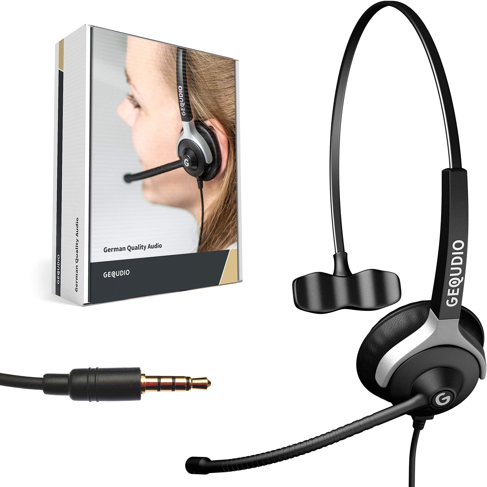 GEQUDIO Headset with 3.5 mm Jack Compatible with FritzFon C6, MacBook, Smartphon