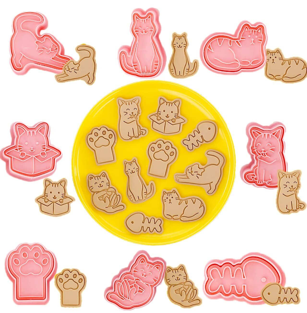Set di 8 formine per biscotti a forma di gatto per biscotti e biscotti per fe...
