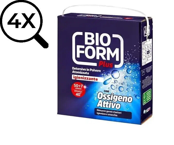 4x Bioform Plus Detersivo in Polvere Atomizzata Igienizzante Con Ossigeno Attivo