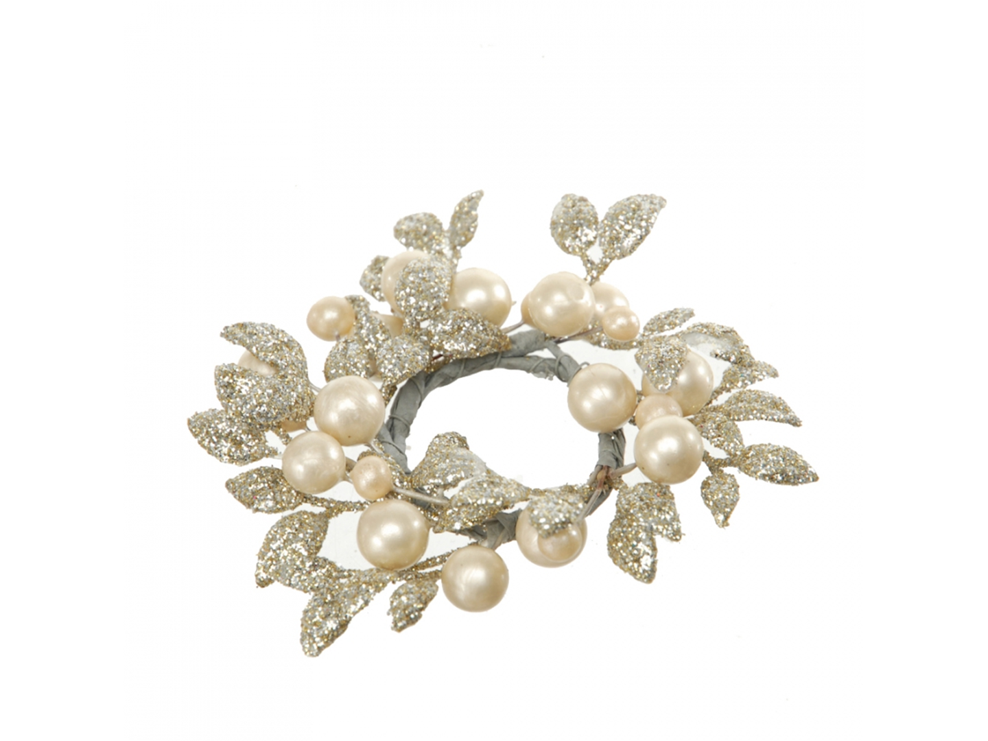 Corona Girocandela D07cm Bacche E Foglie Champagne Glitter | Bianchi Dino