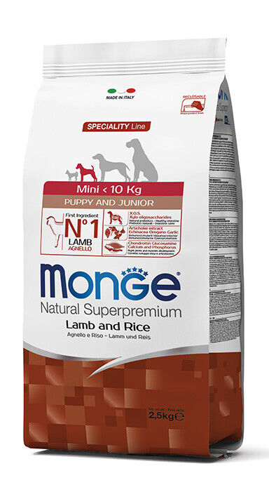 Monge Natural Cane Taglia Piccola, Crocchette - Cucciolo, Agnello e Riso 2,5kg