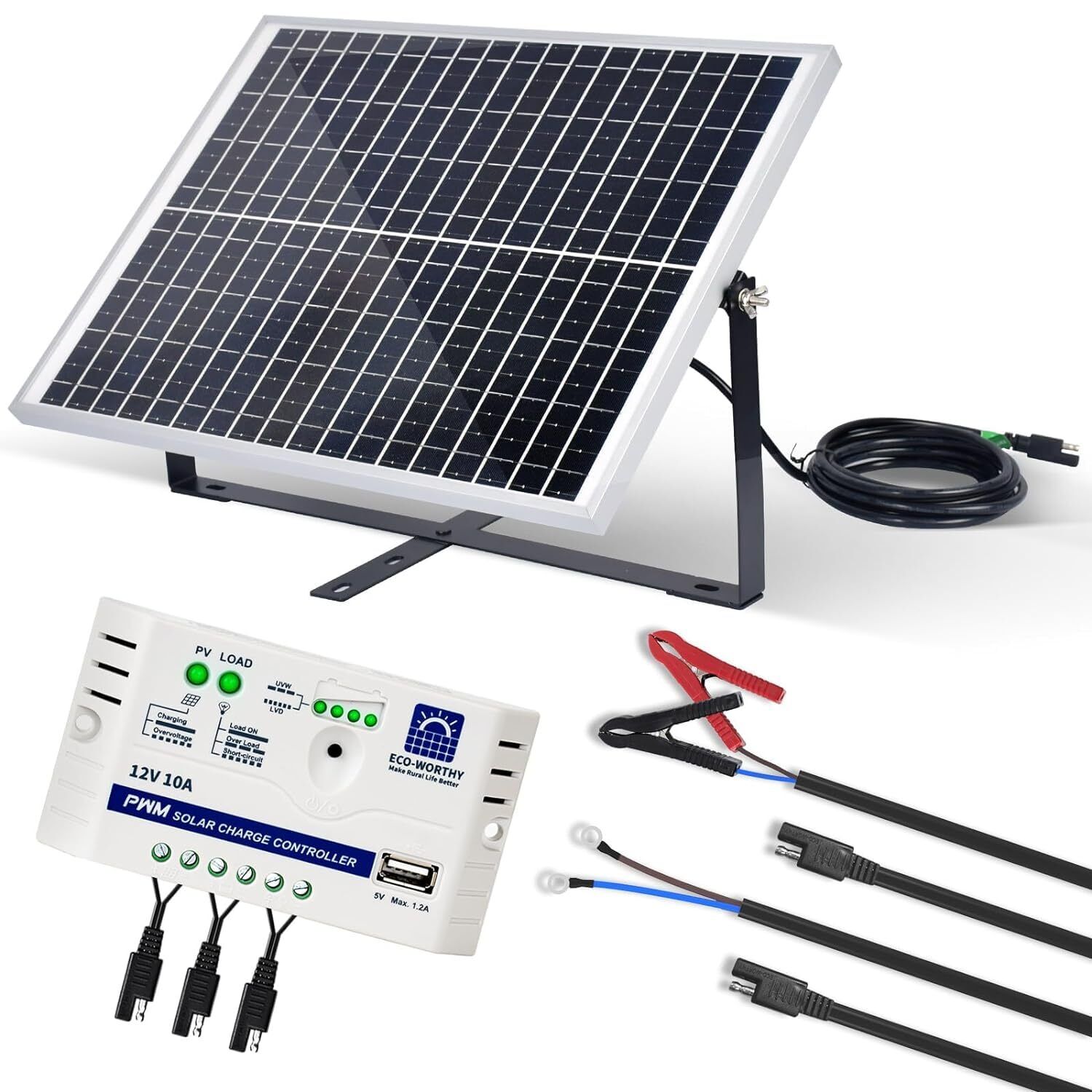 ECO-WORTHY Kit Pannello Solare 25W 12V Monocristallini IP65 25W Pannello Sola...