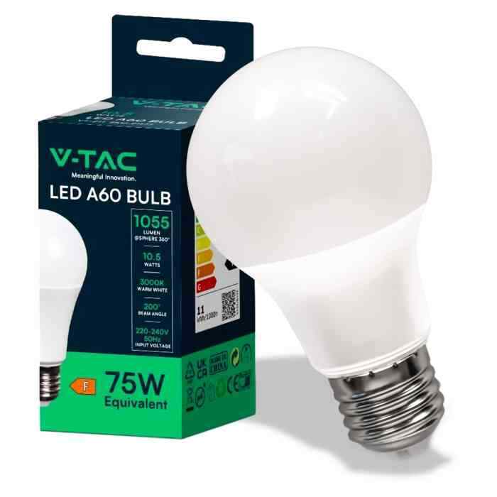 V-Tac LAMPADINA A LED 10.5W E27 A60 3000K (217350)