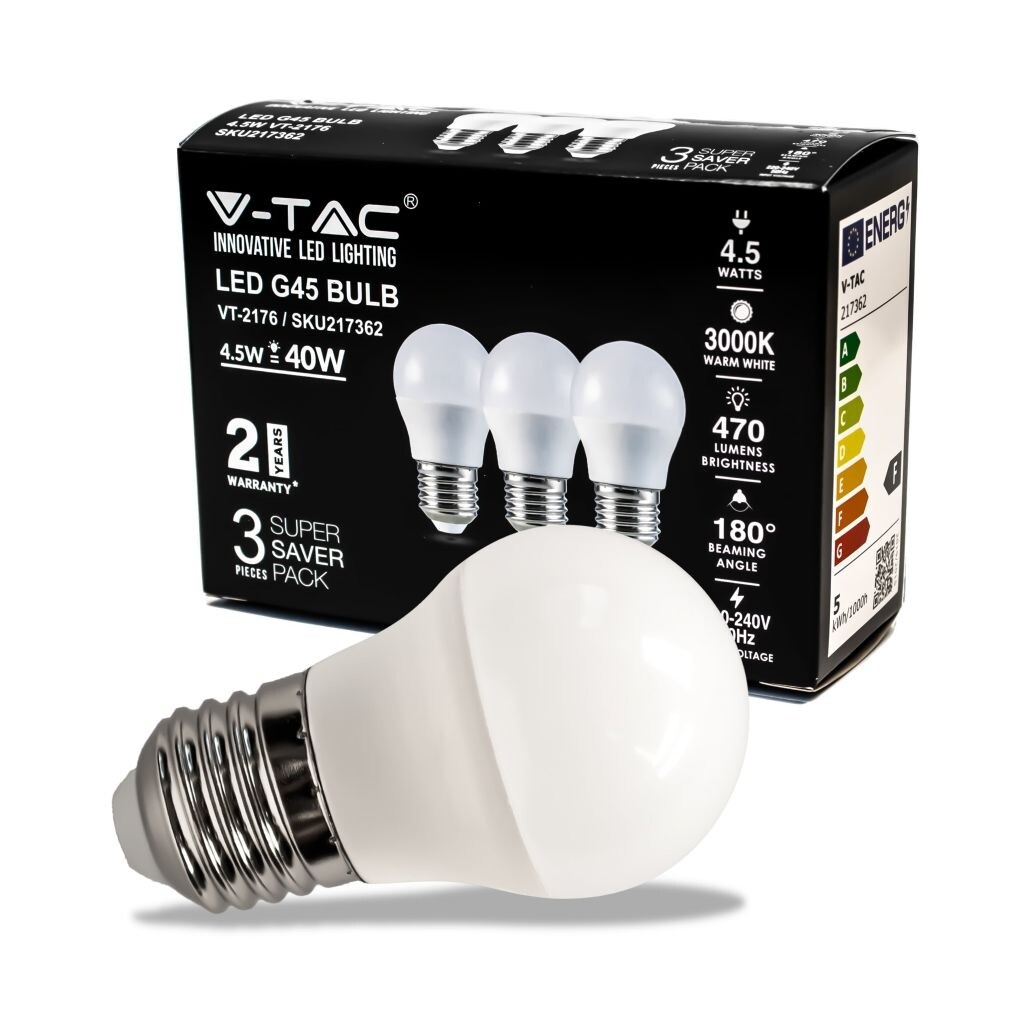 V-TAC VT-2176 Lampadina LED mini globo E27 4,5W G45 luce bianco naturale 4000K (