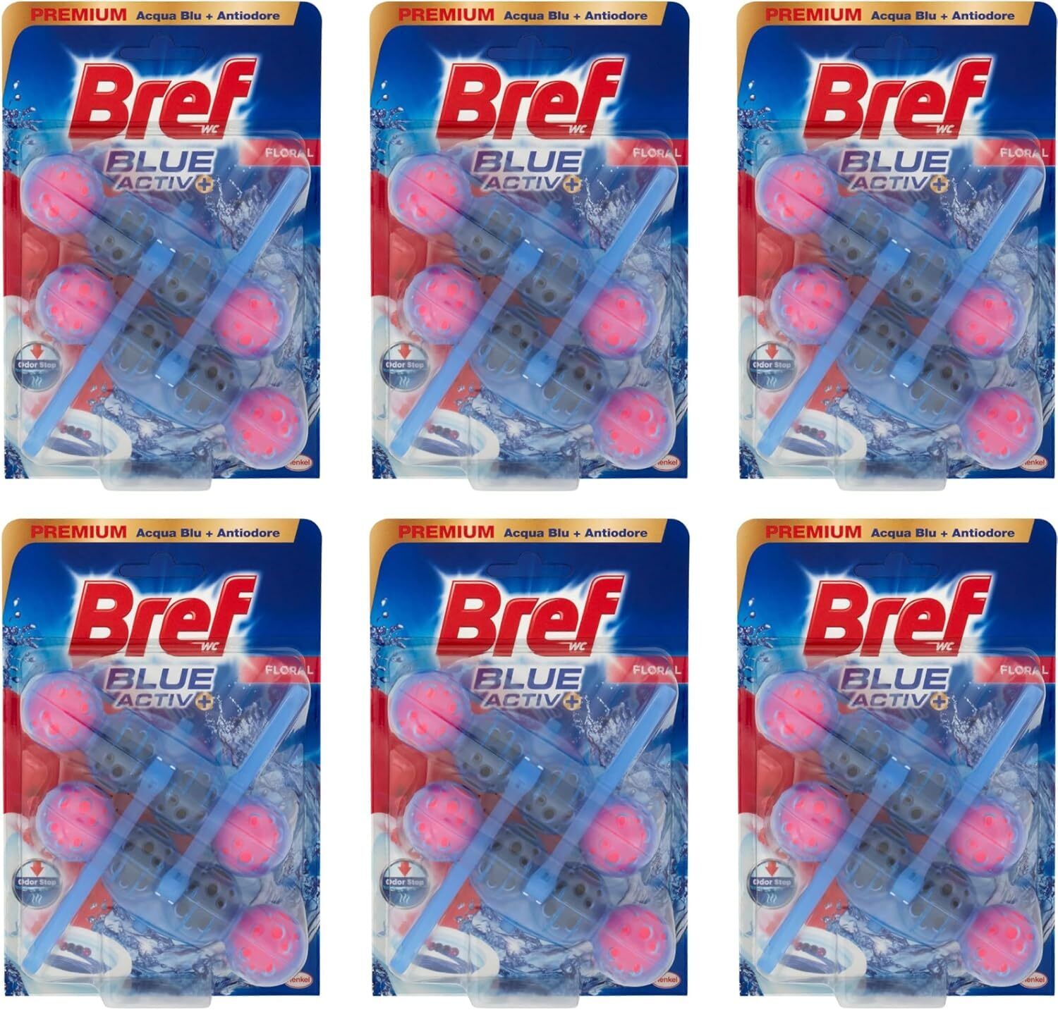 Bref Bref WC Blue Activ+ Floral, Detergente Profumatore WC, 6 Confezioni da 2