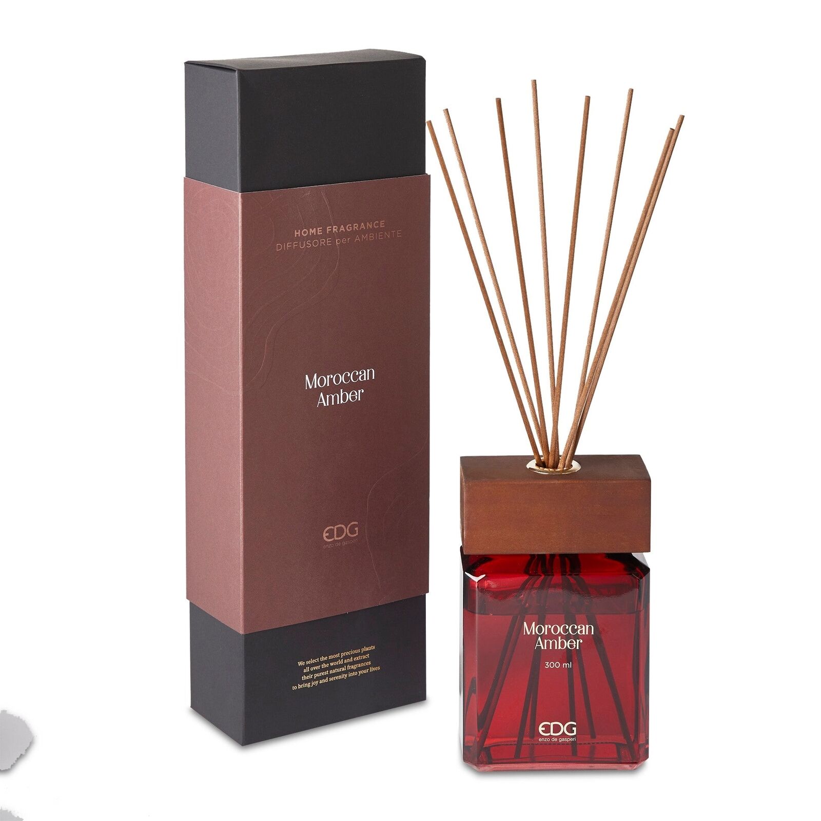 EDG Enzo De Gasperi Profumatore Bottiglia Tappolegno 300 ml + Bastoncini Morocca