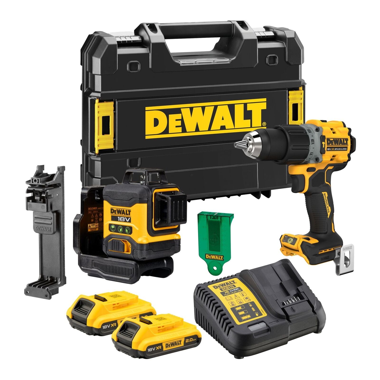DEWALT DCK2095D2T-QW Kit trapano percussione DCD805 + Laser DCLE34031 + 2 batte