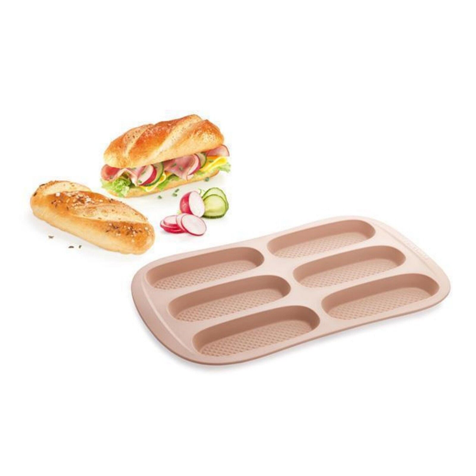 STAMPO FORMA IN SILICONE PER FORNO MINI BAGUETTE DELLA CASA PANE PANINO TESCOMA