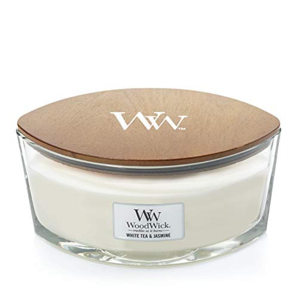 (TG. Large, Ellipse) WoodWick Ellipse Scented Candle, White Tea & Jasmine - NUOV