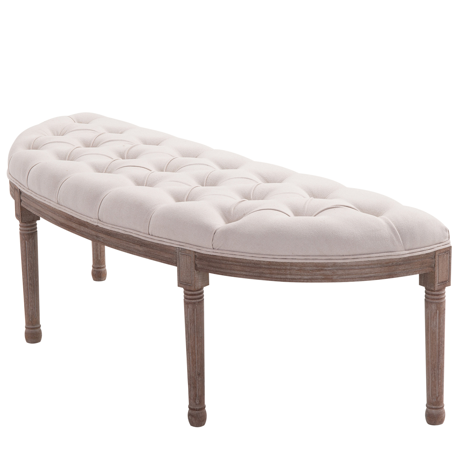 HOMCOM Panca Fondoletto Semicircolare Beige Stile Chesterfield,140,5x51x48cm