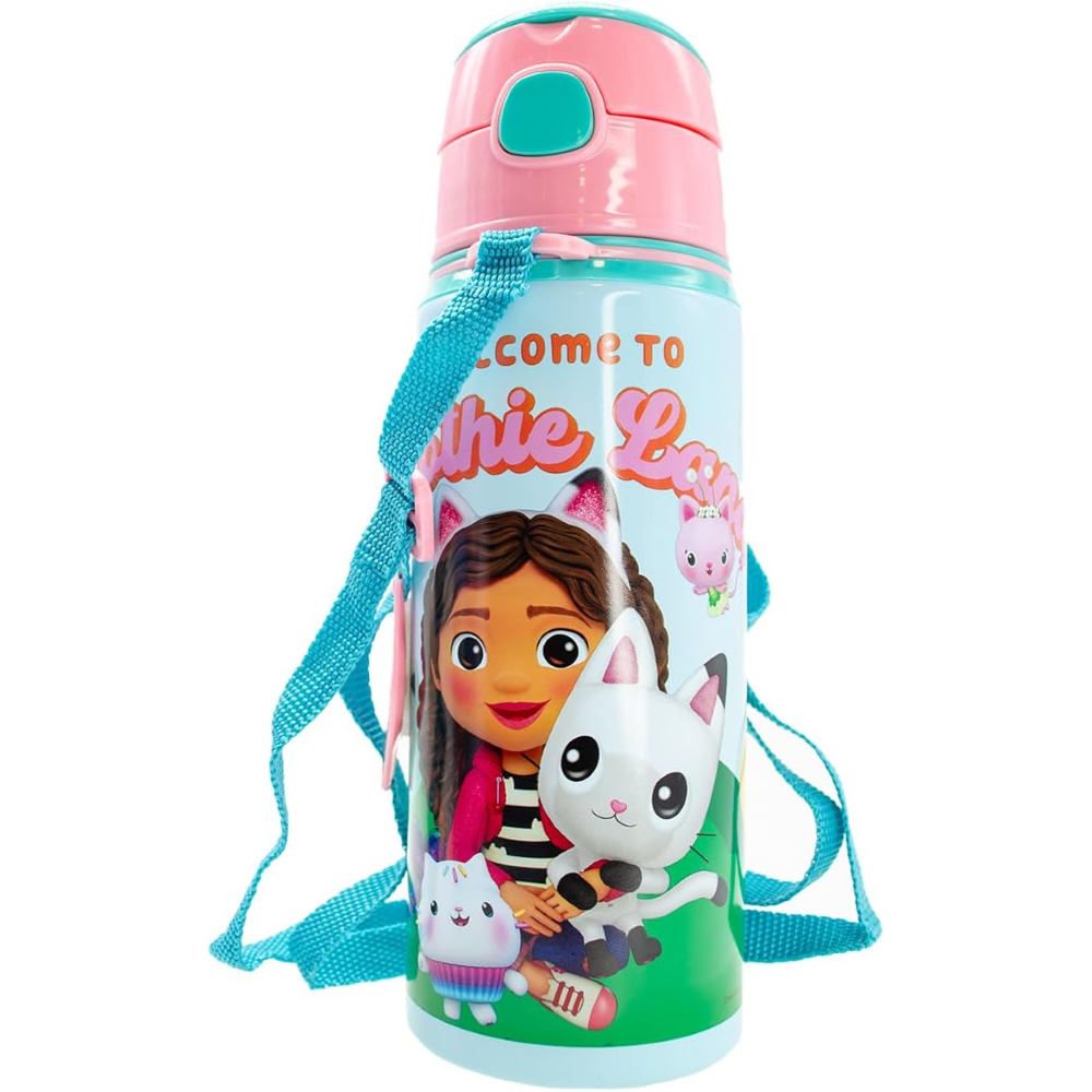 BORRACCIA ALLUMINIO CON CANNUCCIA GABBY'S DOLLHOUSE 600 ML APERTURA AUTOMATICA