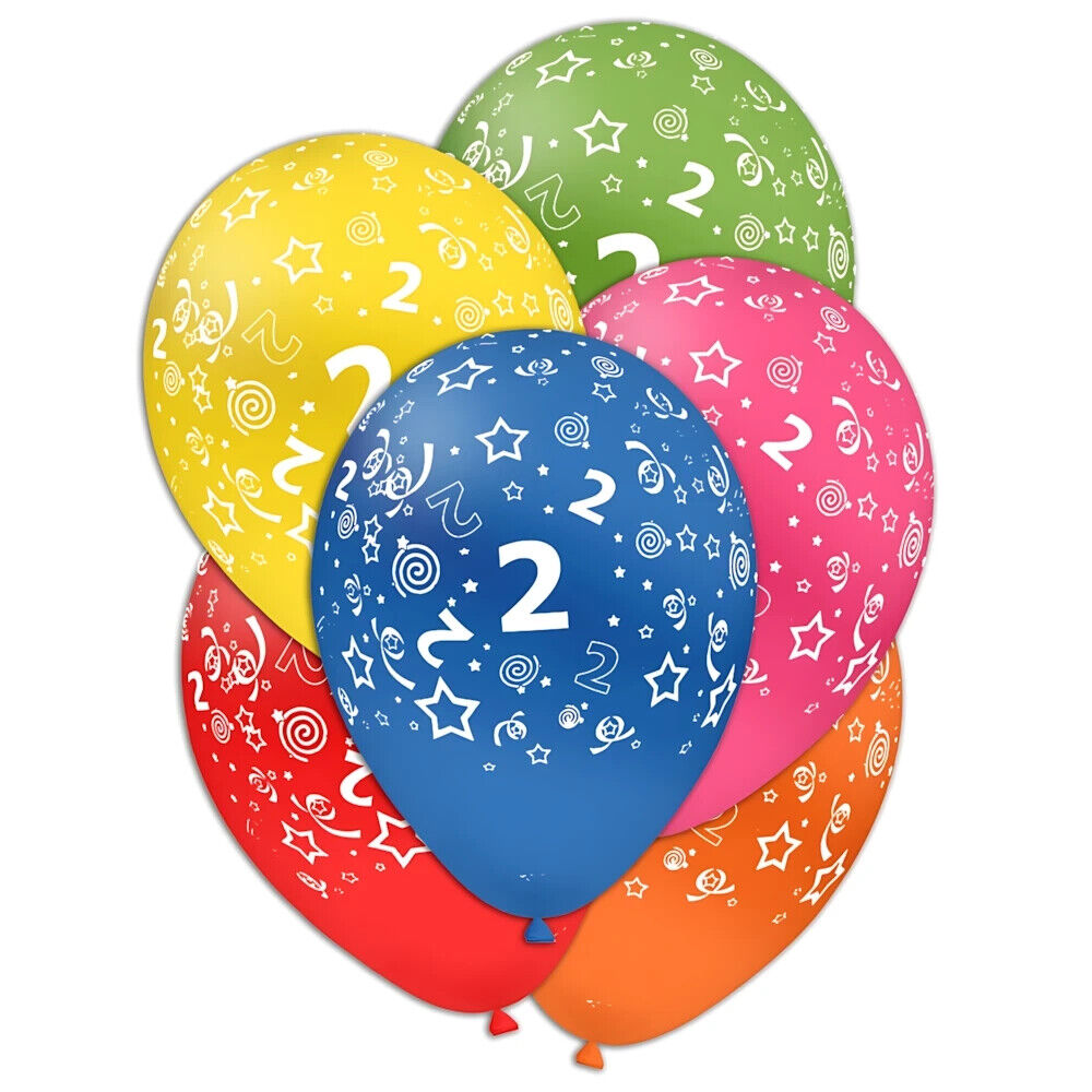Palloncini 12" (30cm) assortiti con stampa bianca globo Numero 2, 100pz.