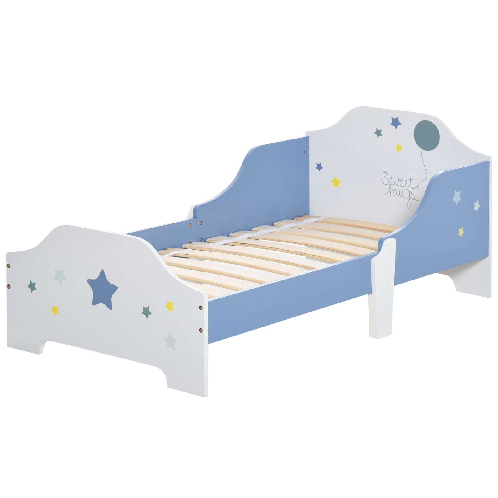 HOMCOM Letto per Bambini di +3 Anni con Sponde Laterali Lettino Blu e Bianco