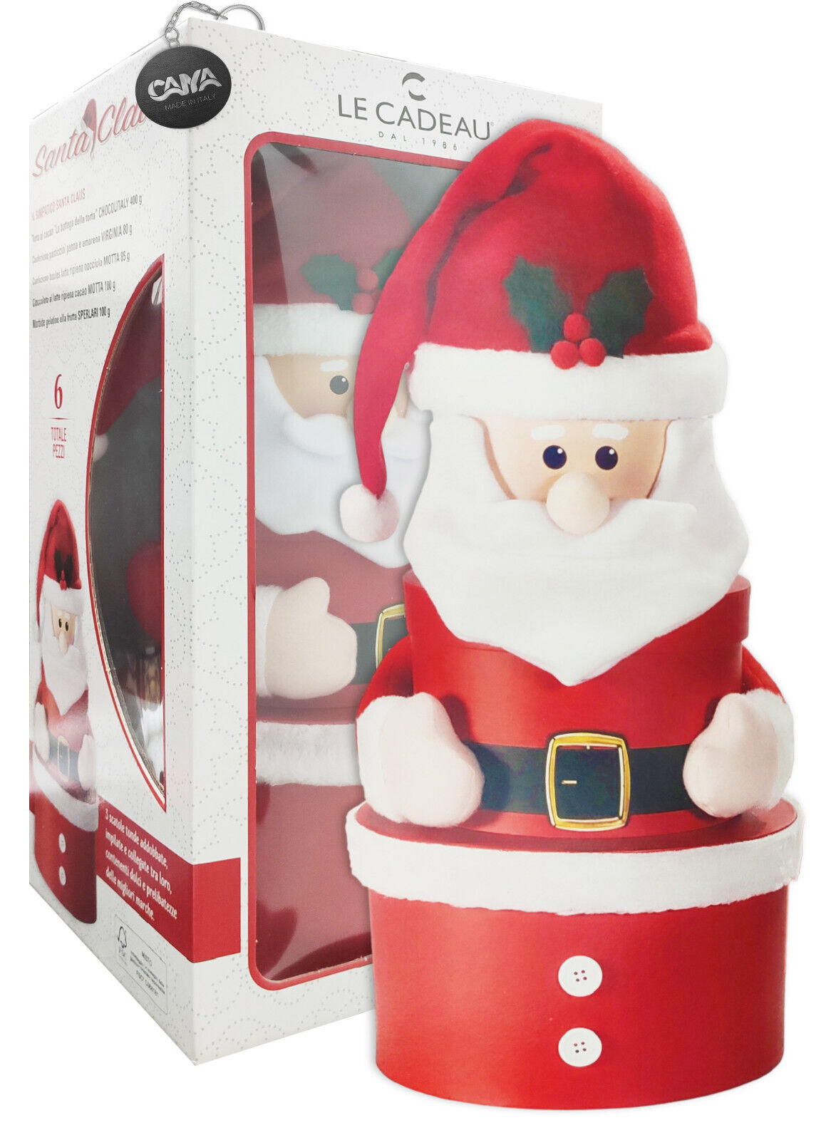 Le Cadeau Santa Claus Scatola Addobbata con Torta Cacao Caramelle Cioccolato