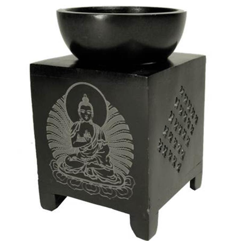 Brucia essenze pietra ollare lucida nera Buddha profumi aromi candela incenso