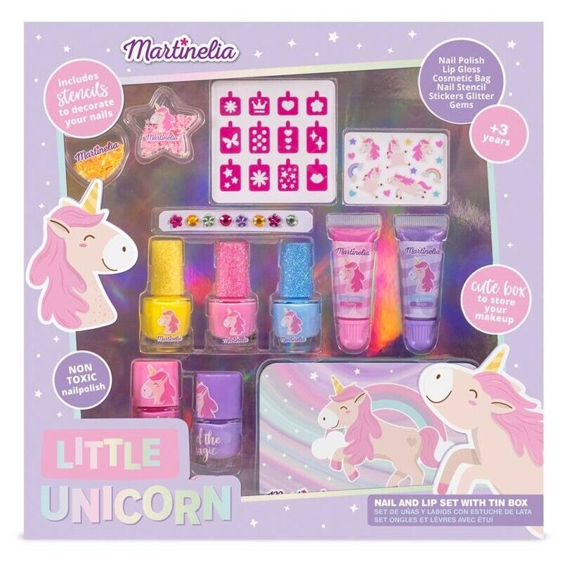 Set regalo deluxe con smalti, lip gloss, stencil, stickers e scatola latta Unico