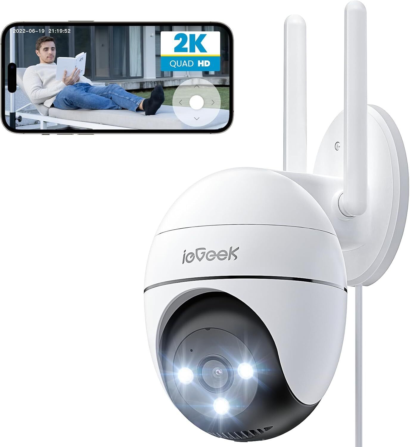 ieGeek 2K Telecamera Wi-Fi Esterno 360° PTZ Videocamera Sorveglianza WiFi...