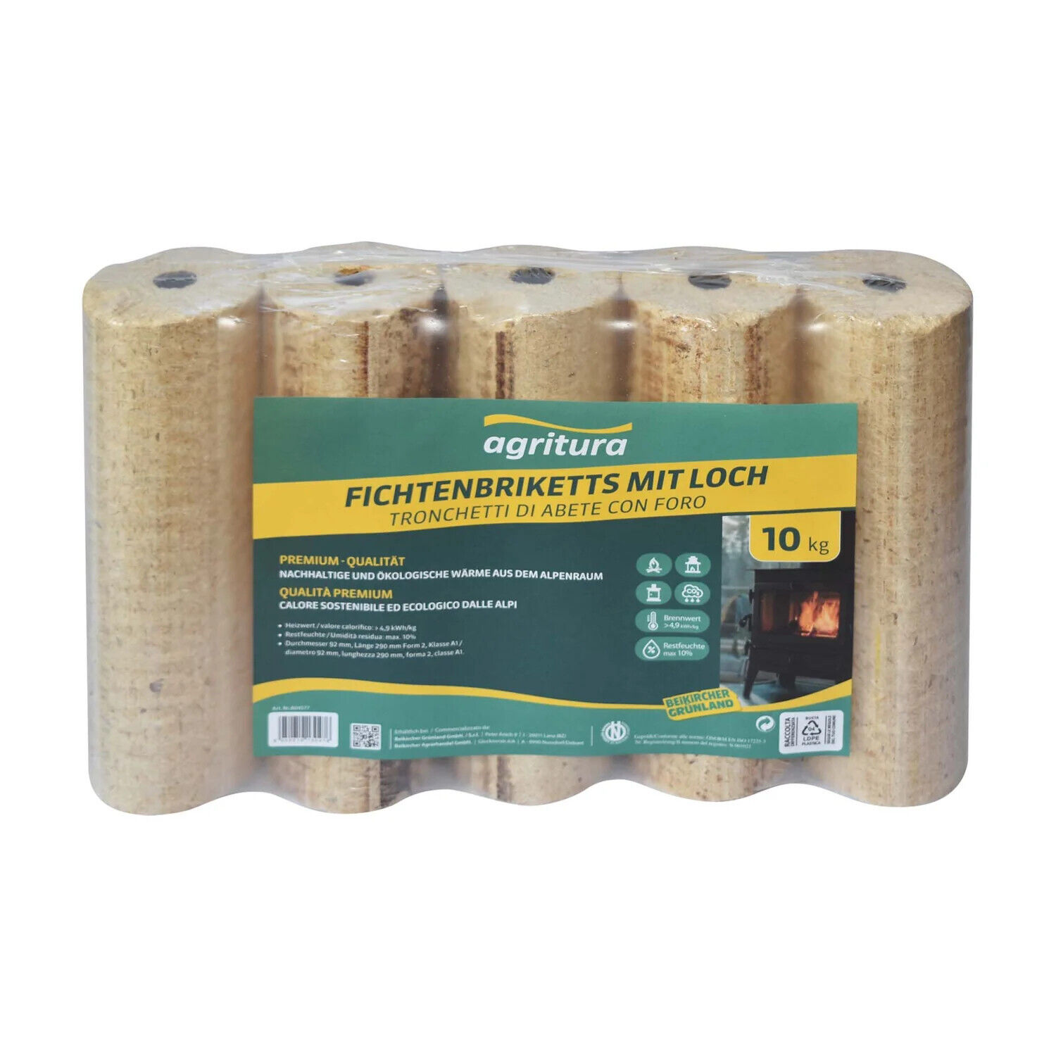 Fichtenbriketts Mit Loch Legno duro con foro di Briketti e Legna da Ardere  10kg